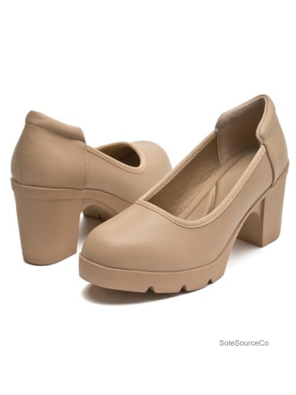 Women's Chunky Block Heel Pumps Closed Round Toe Slip-On Work Wedding Dress